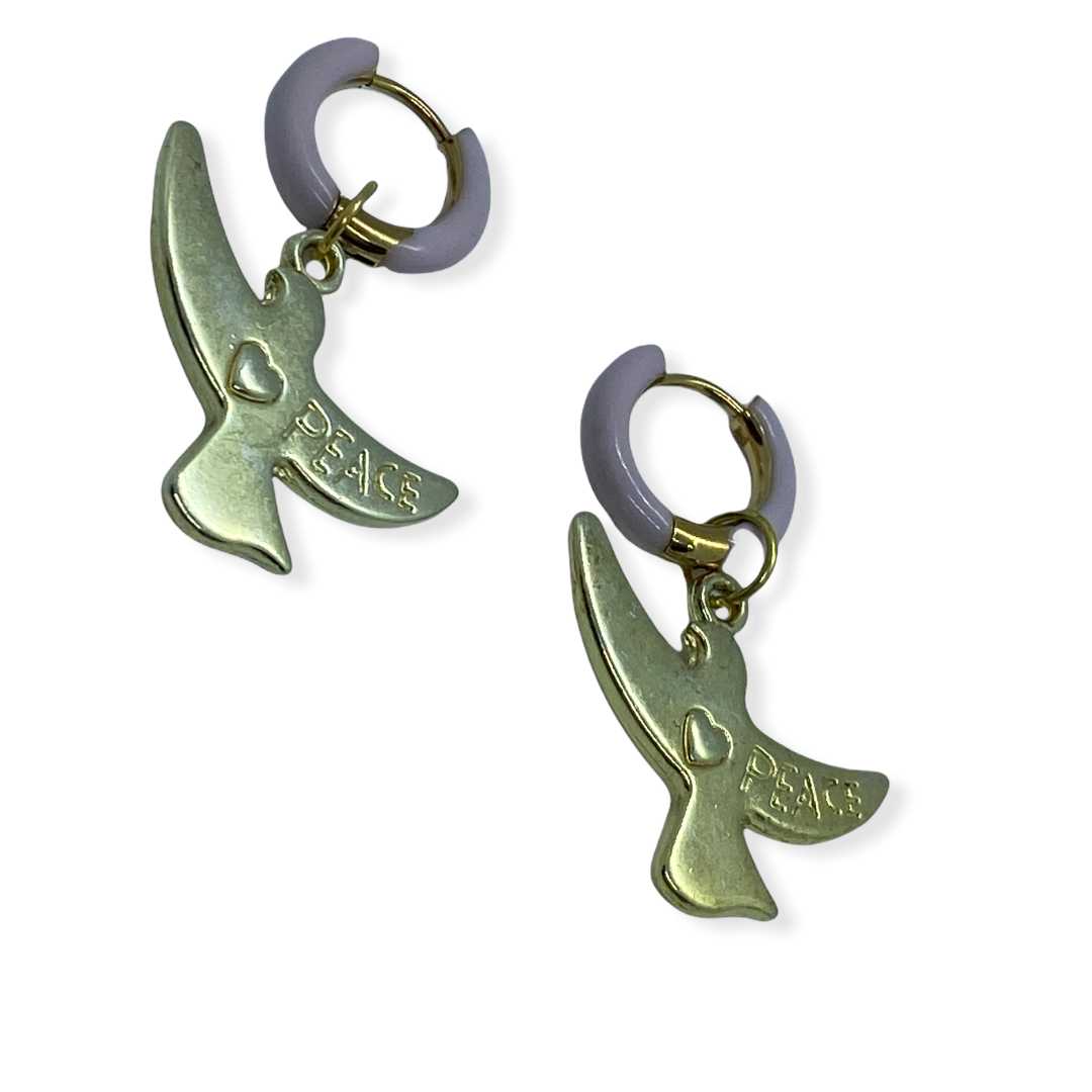 Goudkleurige vredesduif aan een lila creool - Beads and More