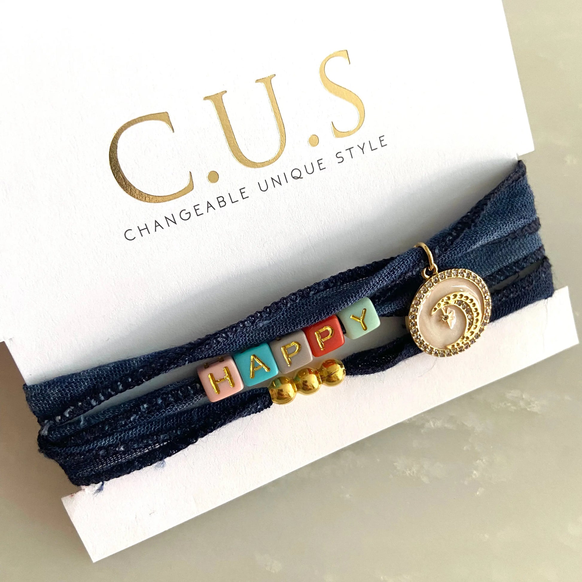 C.U.S. Wrap armbandje | donkerblauw | happy