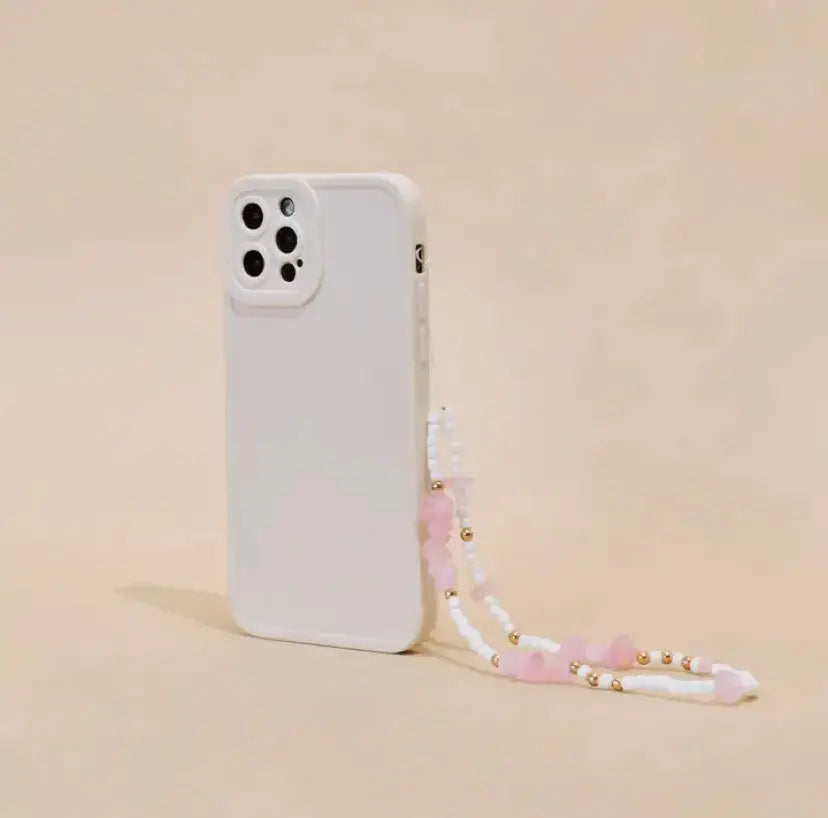 Telefoonkoord met kralen - Pink & White Magic