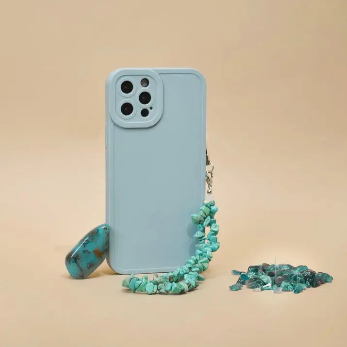 Telefoonkoord met kristallen aqua