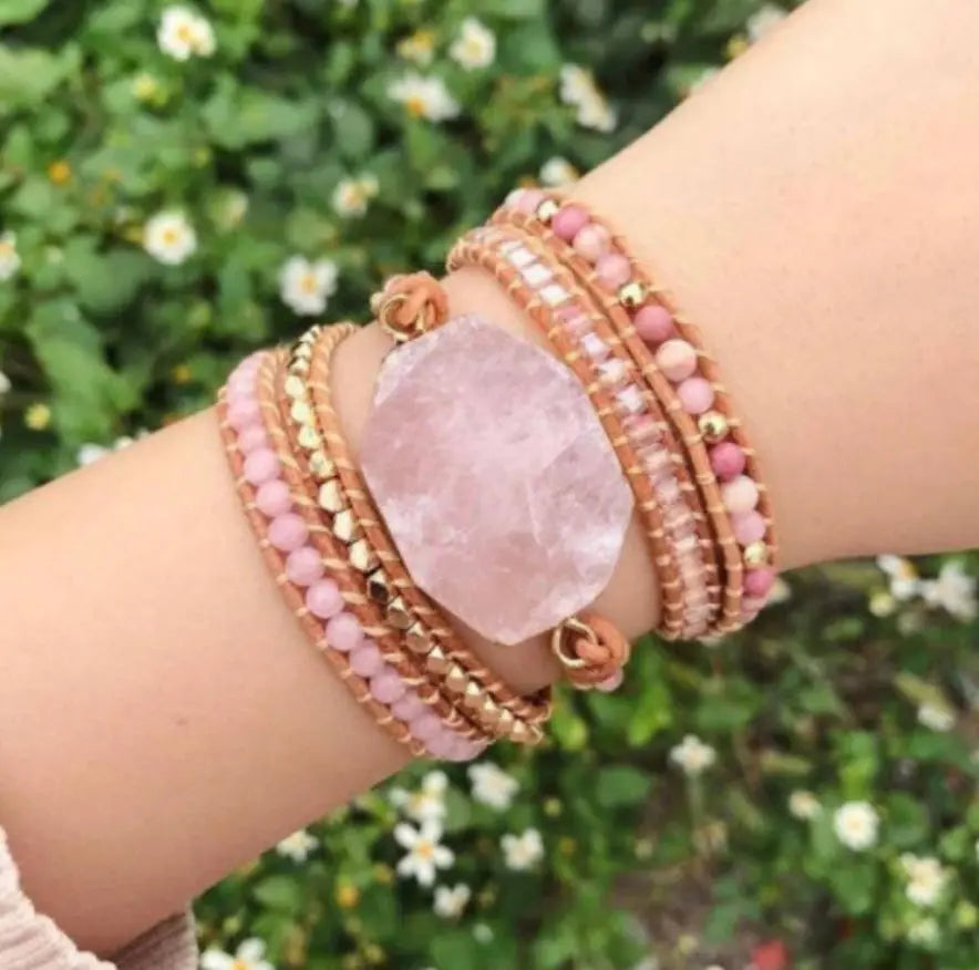 NIMAXI Jewelry | HANDGEMAAKTE ROZE KWARTS ARMBAND