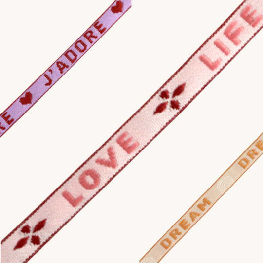 Sieraden lint met verschillende teksten | J'adore | Love Life | Dream
